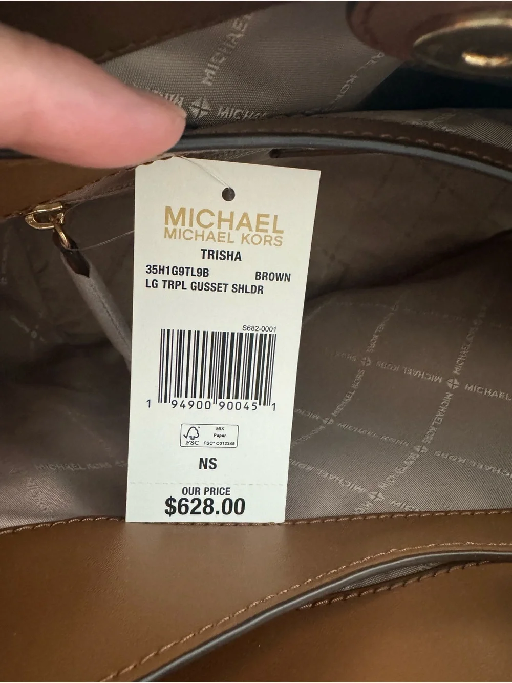 Michael Kors Brown MK Logo Shoulder Bag with Gold Hardware